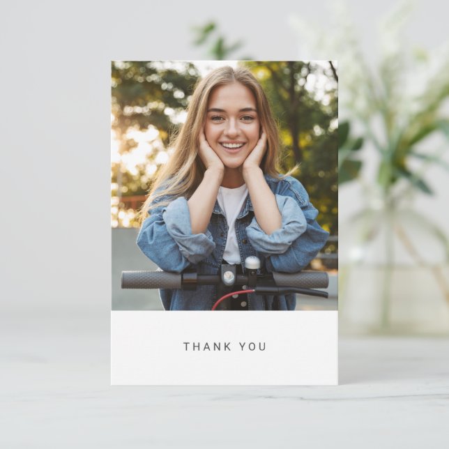 Minimalist Modern Black Text Photo Bat Mitzvah Thank You Card (Standing Front)