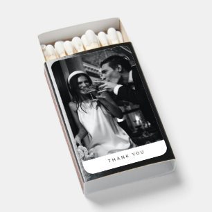 Minimalist Modern Black Thank You Photo Wedding Matchboxes