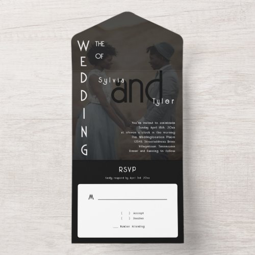 Minimalist Modern Black Typography Photo Wedding  All In One Invitation