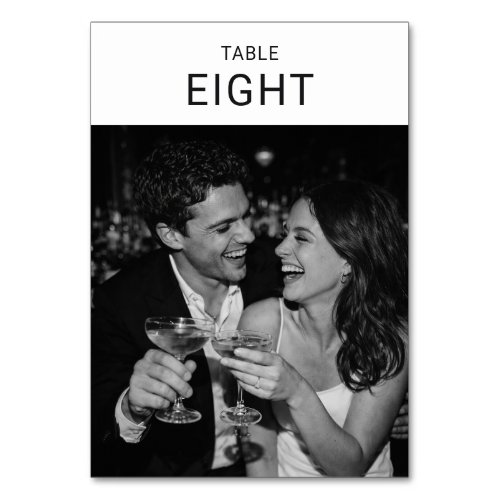Minimalist Modern Black Typography Photo Wedding Table Number