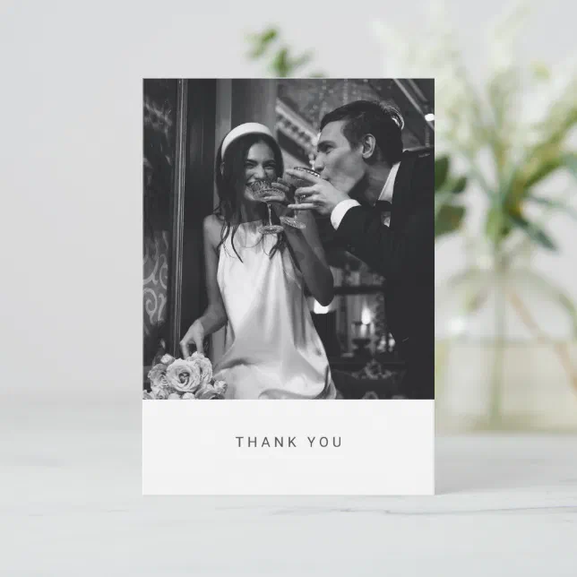 Minimalist Modern Black Typography Photo Wedding Thank You Card | Zazzle