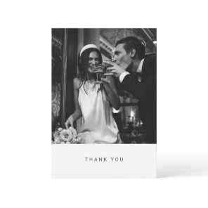 Minimalist Modern Black Typography Photo Wedding Thank You Card