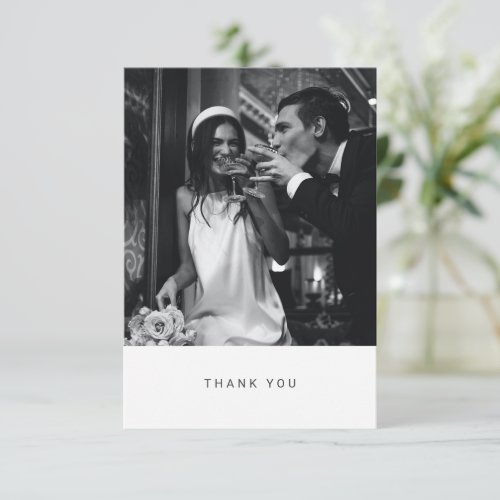 Minimalist Modern Black Typography Photo Wedding Thank You Card