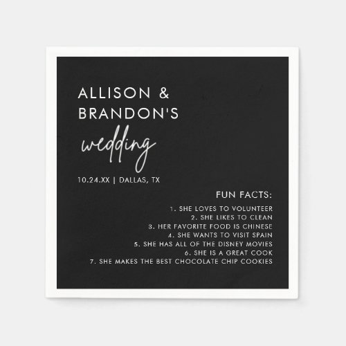 Minimalist Modern Black Wedding Fun Facts Napkins