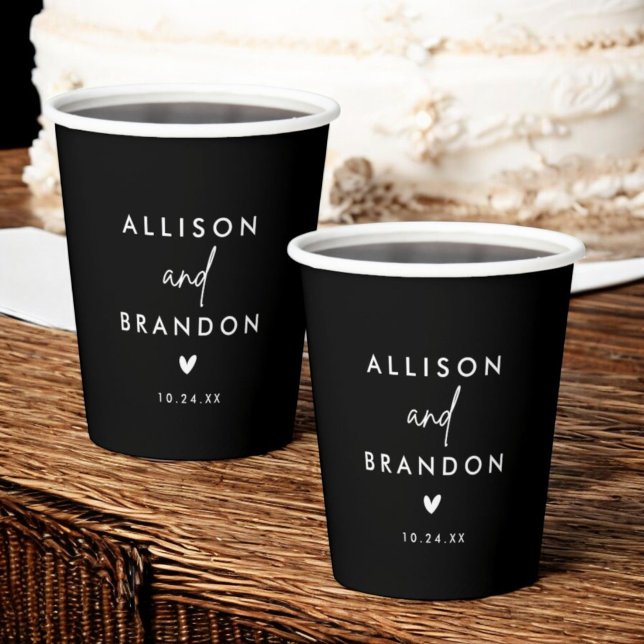 Minimalist Modern Black Wedding Names Paper Cups (Creator Uploaded)