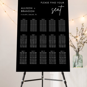 Minimalist Modern Black Wedding Seating Chart Foa Foam Board