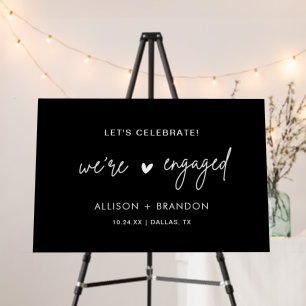 Minimalist Modern Black We're Engaged Engagement Foam Board