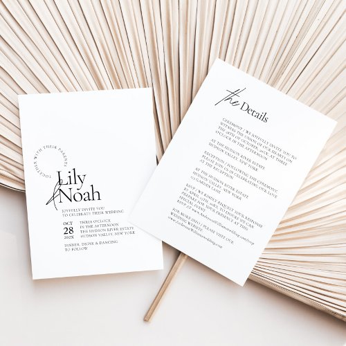 Minimalist Modern Black  White All in One Wedding Invitation