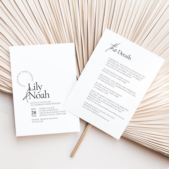 Minimalist Modern Black & White All in One Wedding Invitation (Creator Uploaded)
