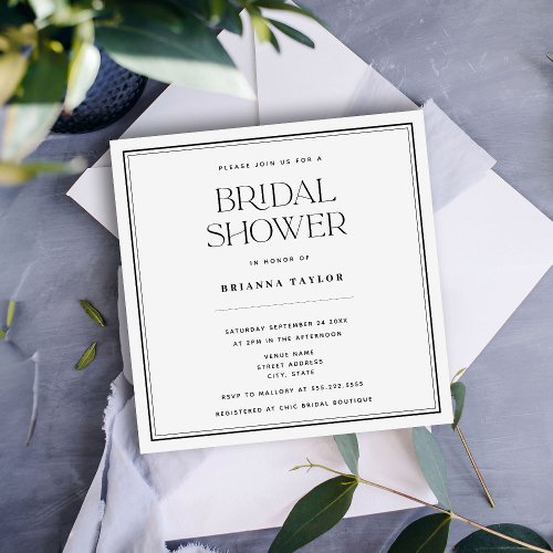 Minimalist Modern Black  White Bridal Shower Invitation