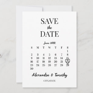 Minimalist Modern Black & White Calendar Wedding Save The Date