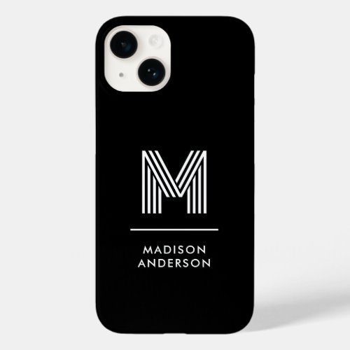 Minimalist Modern Black White Custom Monogram Case_Mate iPhone 14 Case