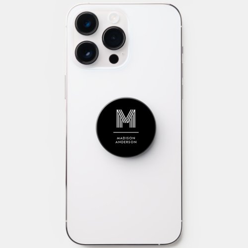 Minimalist Modern Black White Custom Monogram PopSocket