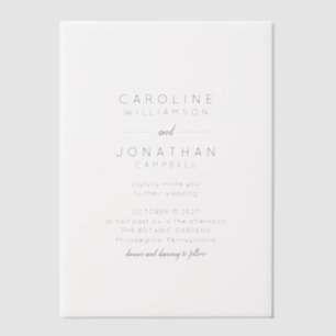 Minimalist Modern Black White Full Name Wedding Vellum Invitations