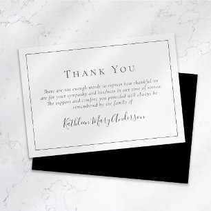 Minimalist Modern Black White Funeral Sympathy Thank You Card