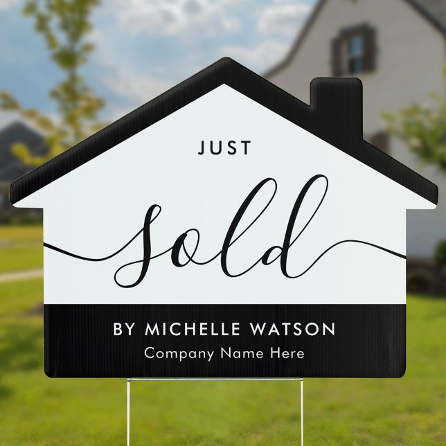 Minimalist Modern Black & White Just Sold Realty Sign (Minimalist black and white just sold yard sign for real estate professionals)