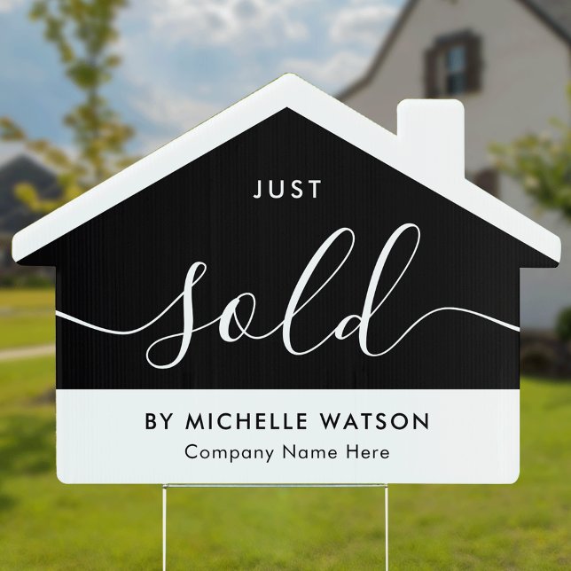 Minimalist Modern Black & White Just Sold Realty Sign (Minimalist black and white just sold yard sign for real estate professionals)