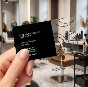 Minimalist Modern Black White Line Hair Studio Clear Business Cards