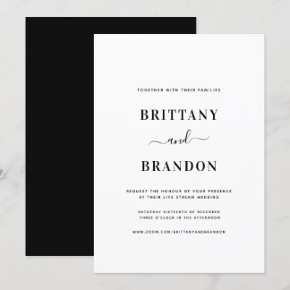 Minimalist Modern Black White Live Stream Wedding Invitation