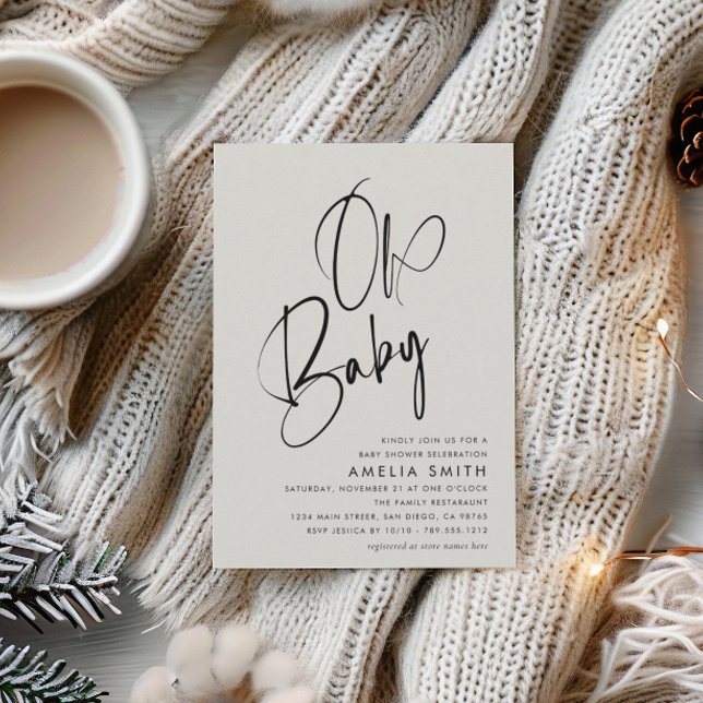 Minimalist Modern Black White Oh Baby Invitation (Creator Uploaded)