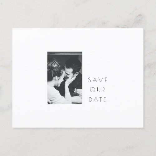 Minimalist Modern Black White Photo Save the Date Postcard