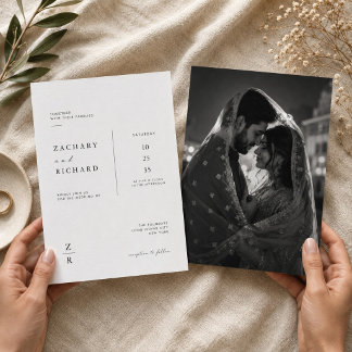 Minimalist Modern black & white Photo Wedding Invitation