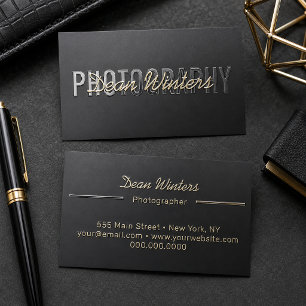 Minimalist Modern Black White Photographer Foil Spot Gloss Business Cards