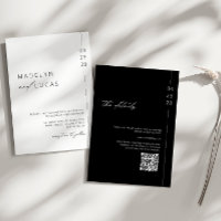 Minimalist Modern Black | White QR Code Wedding In