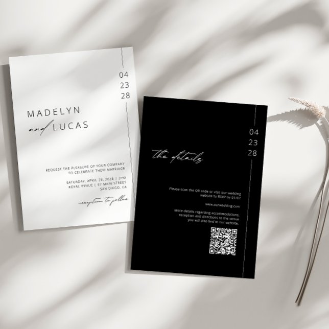 Minimalist Modern Black | White QR Code Wedding In Invitation (Creator Uploaded)