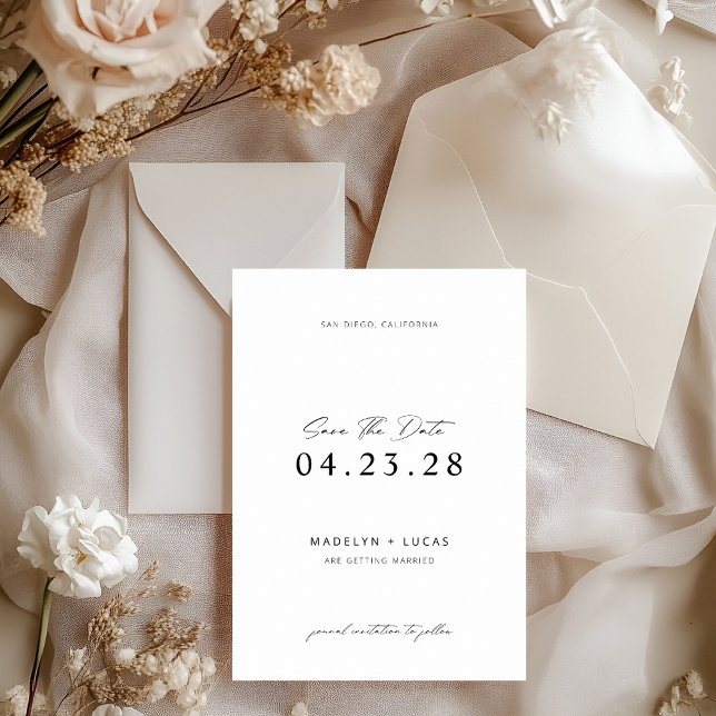 Minimalist Modern Black White Save The Date Card (Creator Uploaded)