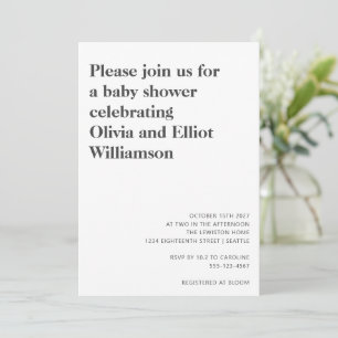 Minimalist Modern Black White Simple Baby Shower Invitation