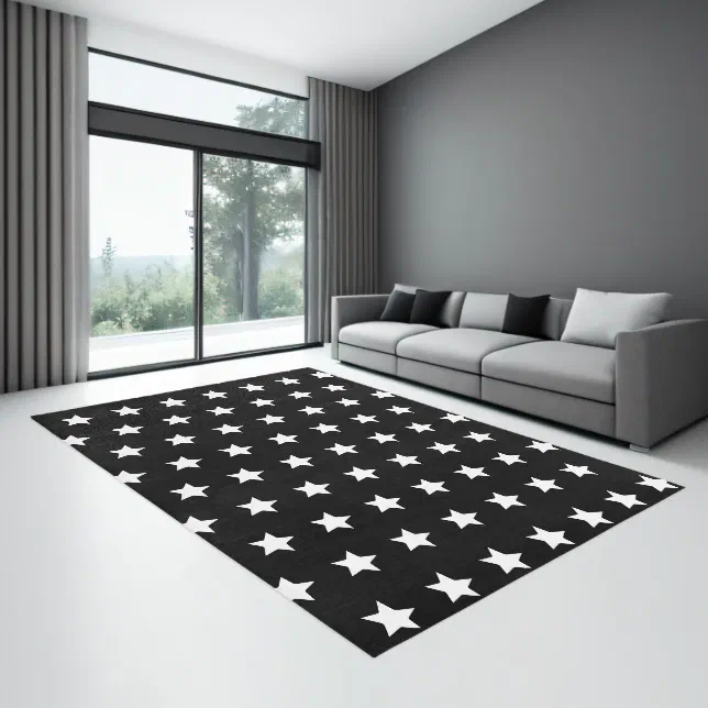 Small Star Rug minimalist Modern Black White Stars Area Rug | Zazzle
