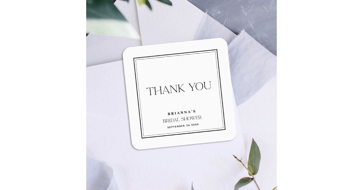 Minimalist Modern Black & White Thank You Square Sticker | Zazzle