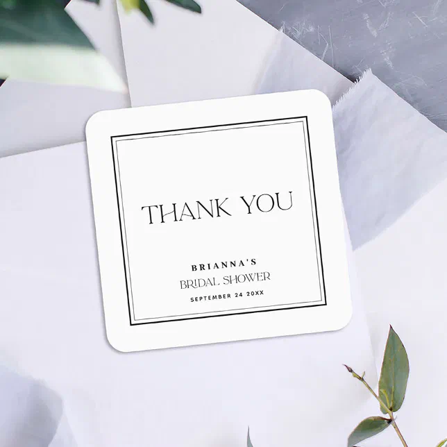 Minimalist Modern Black & White Thank You Square Sticker | Zazzle