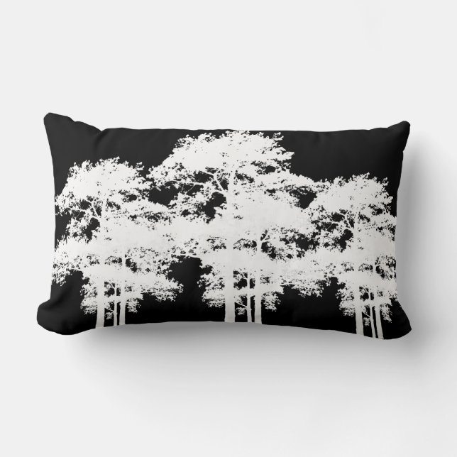 Minimalist modern black white tree silhouette lumbar pillow (Front)