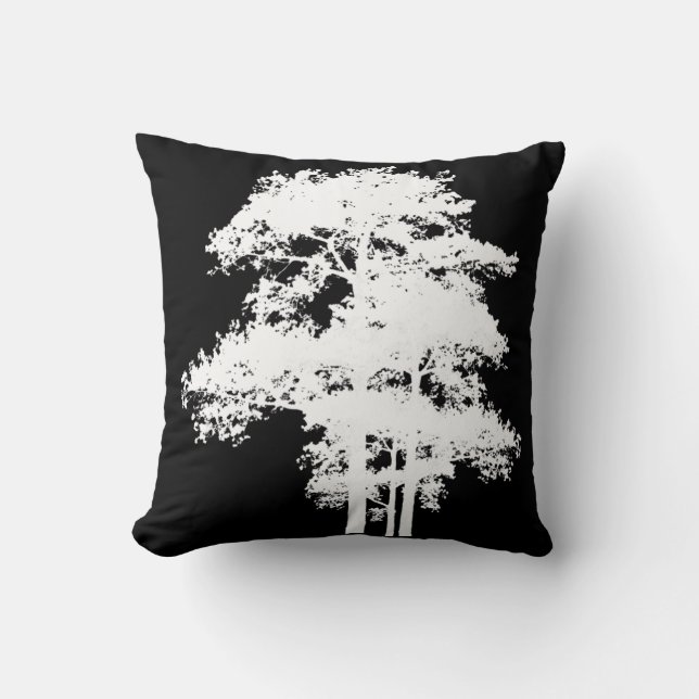Minimalist modern black white tree silhouette throw pillow (Front)