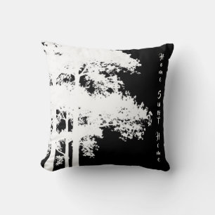 Minimalist modern black white tree silhouette throw pillow