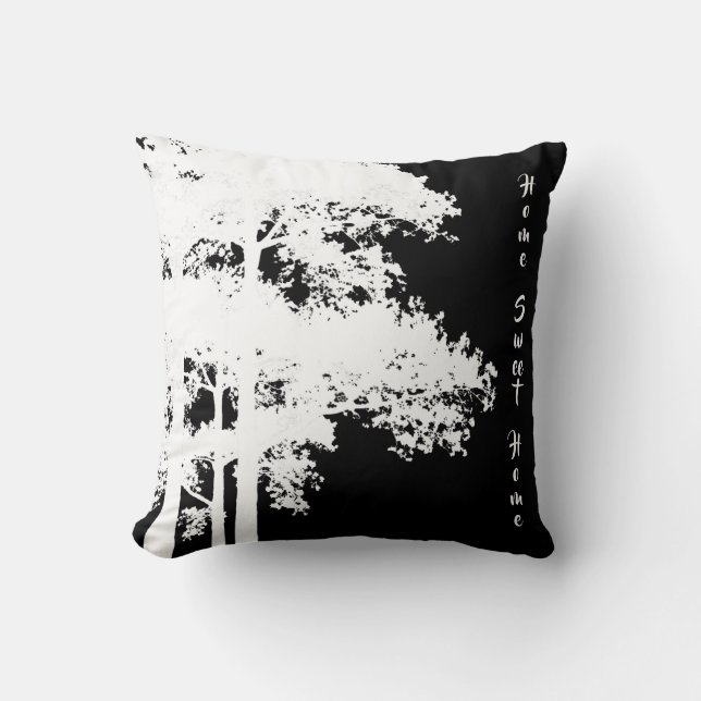 Minimalist modern black white tree silhouette throw pillow (Front)