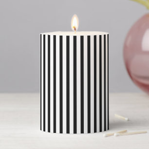 Minimalist Modern black white vertical stripes Pillar Candle