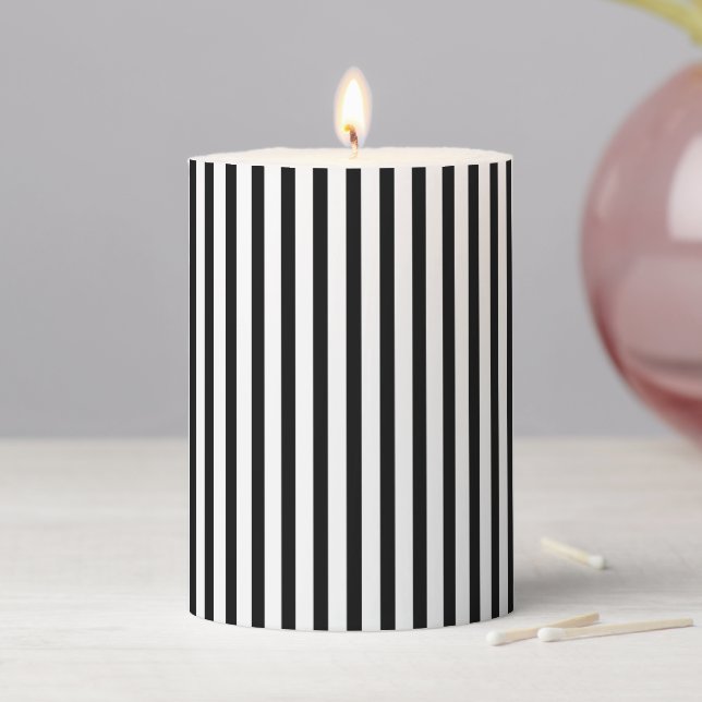 Minimalist Modern black white vertical stripes Pillar Candle (In Situ)