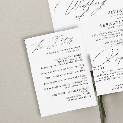 Minimalist Modern Black White Wedding Details Enclosure Card
