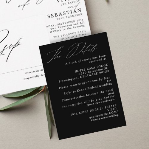 Minimalist Modern Black White Wedding Details Enclosure Card