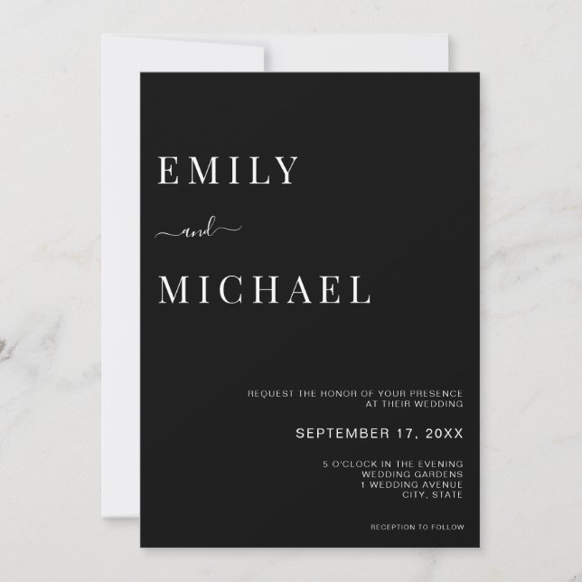 Minimalist Modern Black White Wedding Invitation (Front)