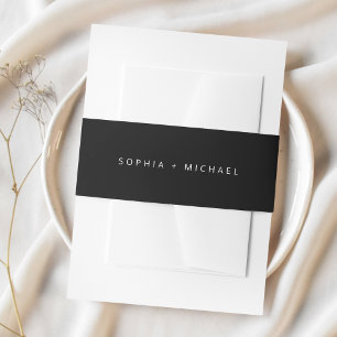Minimalist Modern Black White Wedding Invitation Belly Band