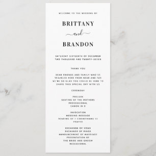 Minimalist Modern Black & White Wedding Program