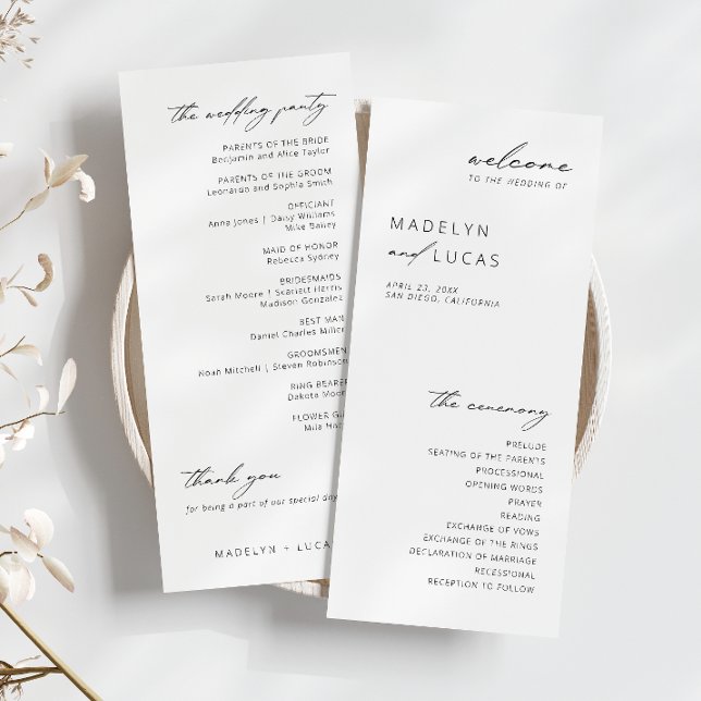 Minimalist Modern Black | White Wedding Program (Creator Uploaded)