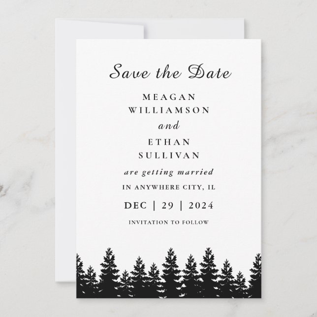 Minimalist Modern Black White Winter WeddingQRCode Save The Date (Front)