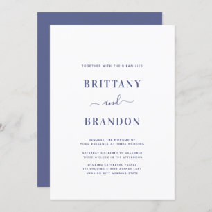 Minimalist Modern Blue and White Wedding Invitation