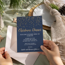 Minimalist Modern Blue Christmas Dinner Gold  Foil Invitation