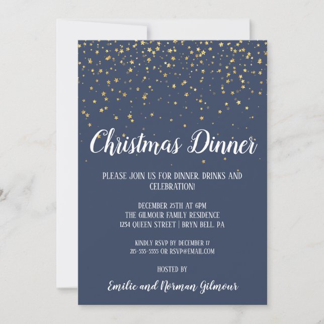 Minimalist Modern Blue Christmas Dinner Invitation (Front)